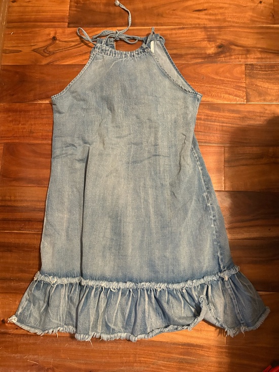 None Dresses & Skirts - Boho Denim Halter Midi Dress Ruffle Hem Free People Inspired Oversized (1375)